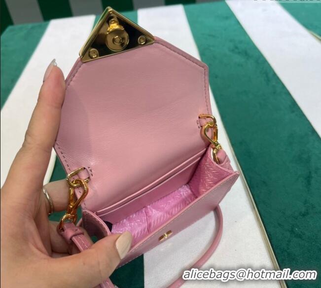 Most Popular Prada Saffiano leather card holder with shoulder strap Petal 1MR033 Pink 2023