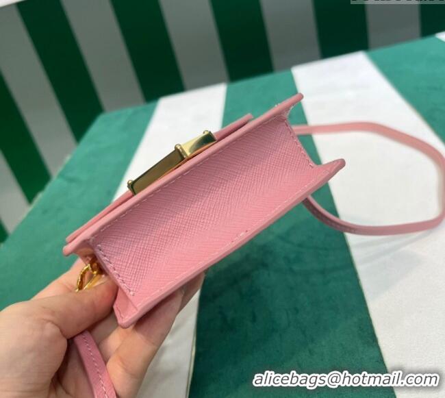 Most Popular Prada Saffiano leather card holder with shoulder strap Petal 1MR033 Pink 2023