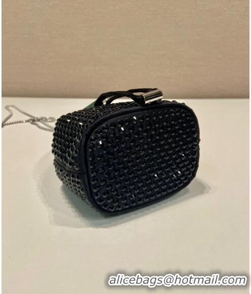 Low Cost Prada Crystal Embellished Satin Mini Pouch 1NR016 Black 2023