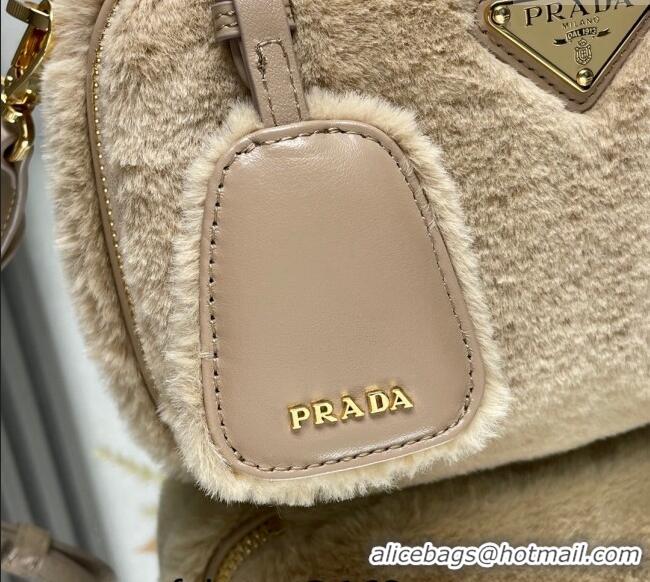 Low Cost Prada Odette shearling mini-bag 1BH208 Beige 2023