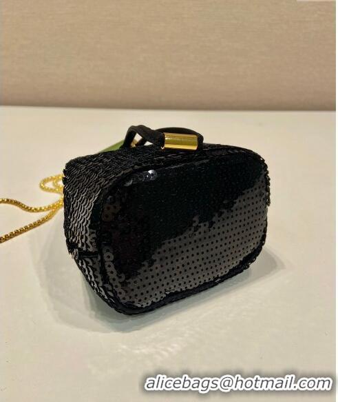 Top Grade Prada Sequins mini-pouch 1NR016 Black 2023