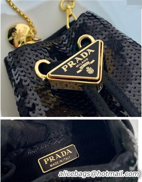 Top Grade Prada Sequins mini-pouch 1NR016 Black 2023