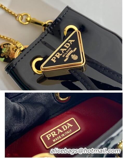 Buy Fashionable Prada Patent leather mini-pouch 1NR016 Black 2023