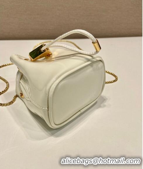 Buy Classic Prada Patent leather mini-pouch 1NR016 White 2023