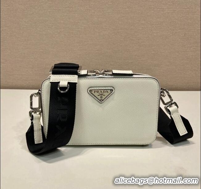 Buy Discount Prada Mens Brique Saffiano leather bag 2VH173 White 2024