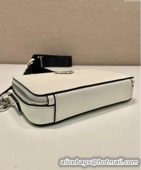 Buy Discount Prada Mens Brique Saffiano leather bag 2VH173 White 2024