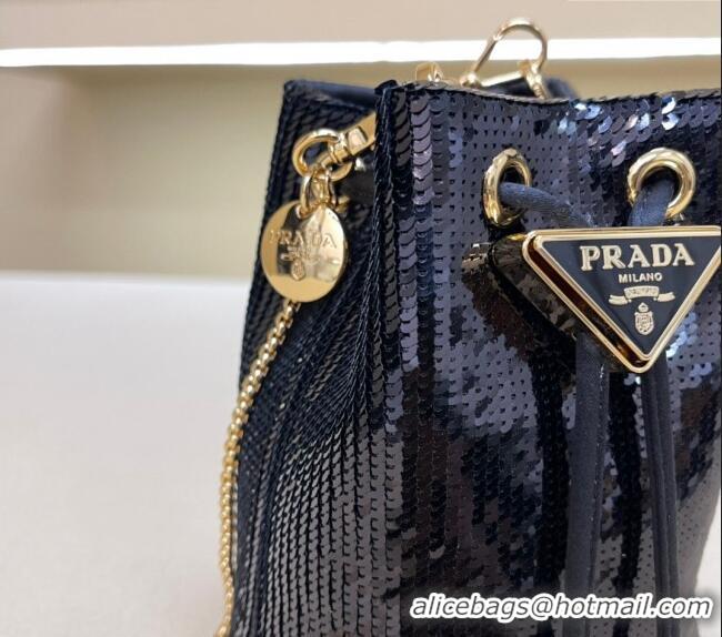 Market Sells Prada Sequins mini-pouch 1NR016 Navy Blue 2024