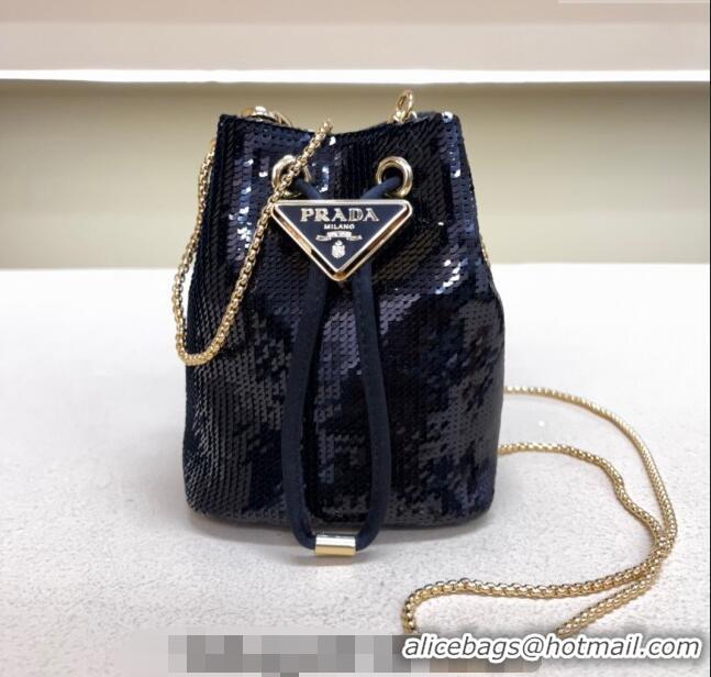 Market Sells Prada Sequins mini-pouch 1NR016 Navy Blue 2024