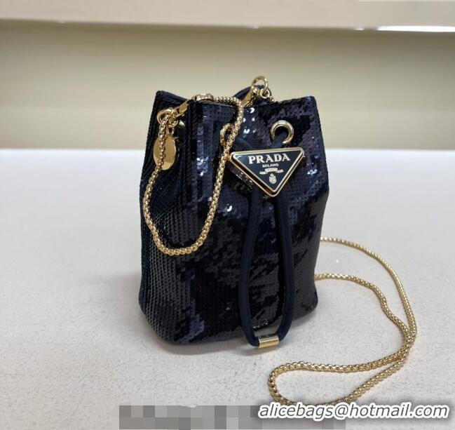 Market Sells Prada Sequins mini-pouch 1NR016 Navy Blue 2024