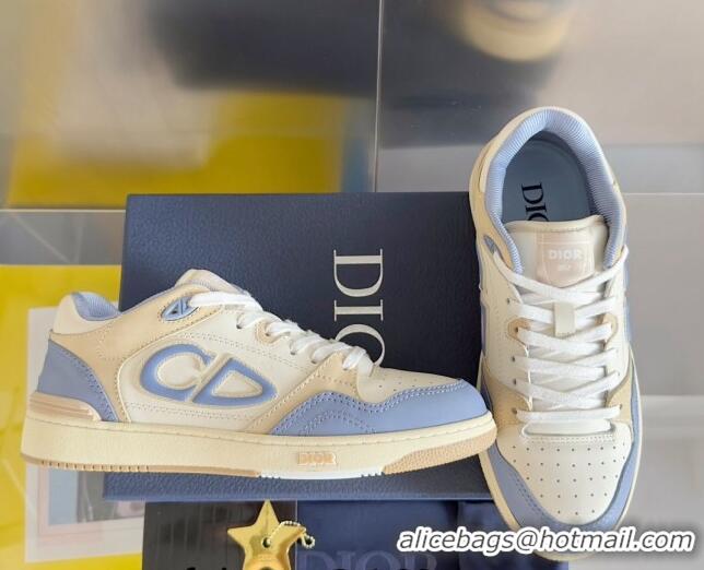 Shop Duplicate Dior B57 Low-Top Sneakers in CD Calfskin and Suede Blue/Beige 905026