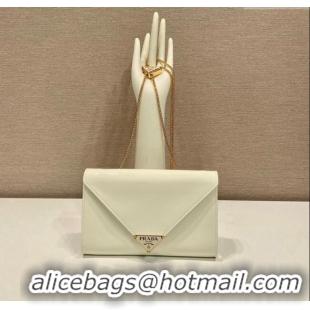 Luxury Discount Prada Patent leather chain mini-bag 1BP051 White 2024