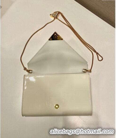 Luxury Discount Prada Patent leather chain mini-bag 1BP051 White 2024