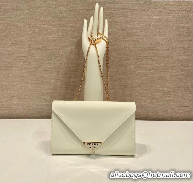 Luxury Discount Prada Patent leather chain mini-bag 1BP051 White 2024