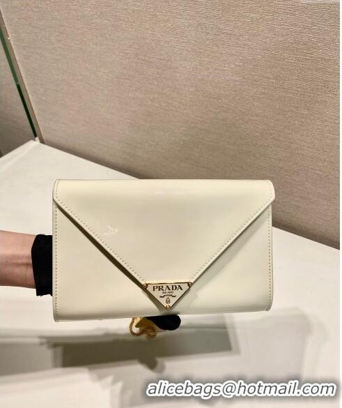 Luxury Discount Prada Patent leather chain mini-bag 1BP051 White 2024