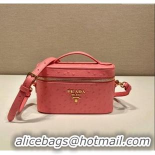 Buy Discount Prada Mini Bag in Ostrich Embossed Leather 1BH202 Pink 2024