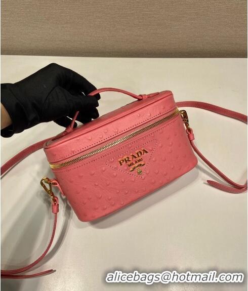 Buy Discount Prada Mini Bag in Ostrich Embossed Leather 1BH202 Pink 2024