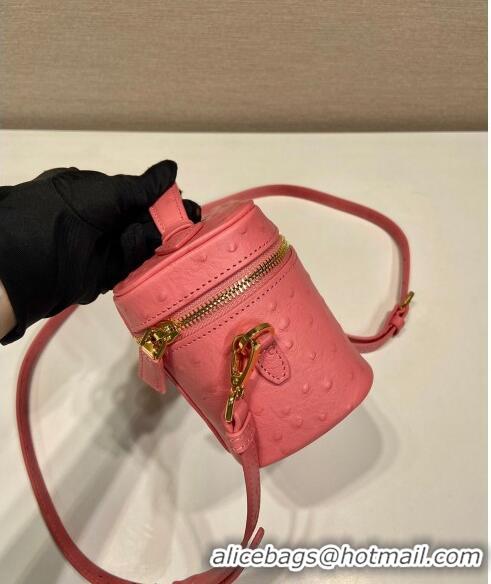 Buy Discount Prada Mini Bag in Ostrich Embossed Leather 1BH202 Pink 2024