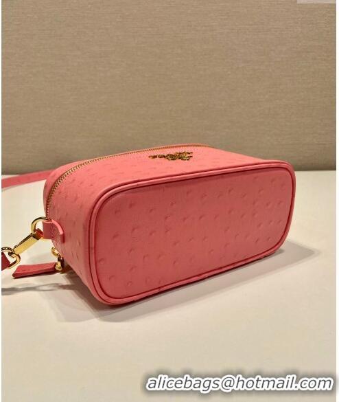 Buy Discount Prada Mini Bag in Ostrich Embossed Leather 1BH202 Pink 2024