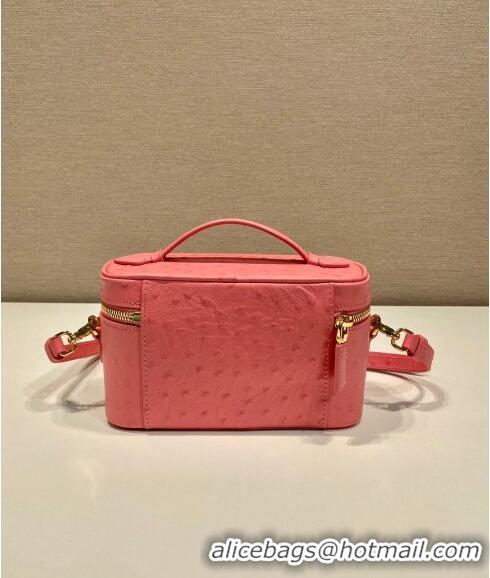 Buy Discount Prada Mini Bag in Ostrich Embossed Leather 1BH202 Pink 2024