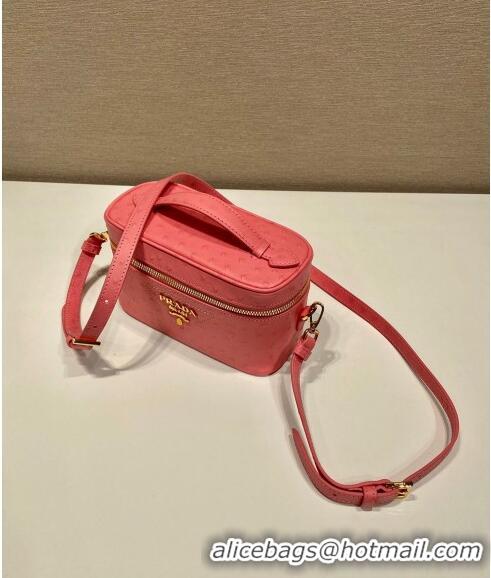 Buy Discount Prada Mini Bag in Ostrich Embossed Leather 1BH202 Pink 2024