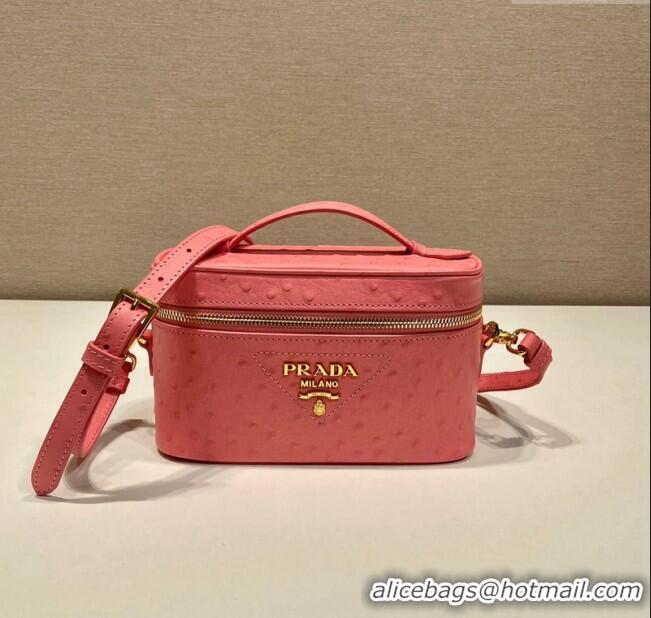 Buy Discount Prada Mini Bag in Ostrich Embossed Leather 1BH202 Pink 2024