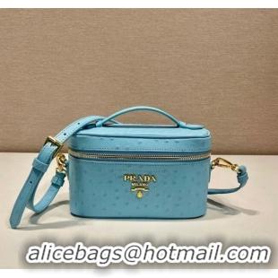 Trendy Design Prada Mini Bag in Ostrich Embossed Leather 1BH202 Light Blue 2024