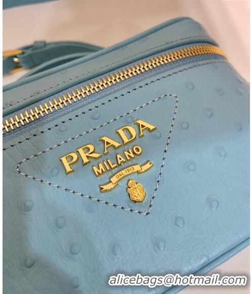 Trendy Design Prada Mini Bag in Ostrich Embossed Leather 1BH202 Light Blue 2024