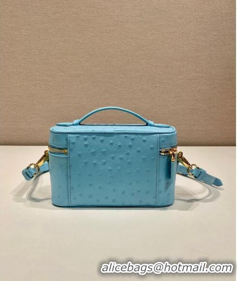 Trendy Design Prada Mini Bag in Ostrich Embossed Leather 1BH202 Light Blue 2024