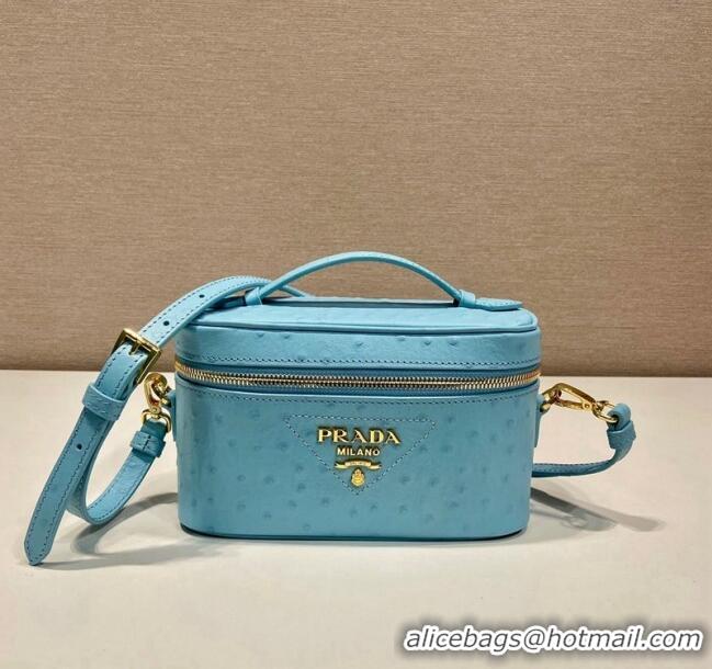 Trendy Design Prada Mini Bag in Ostrich Embossed Leather 1BH202 Light Blue 2024