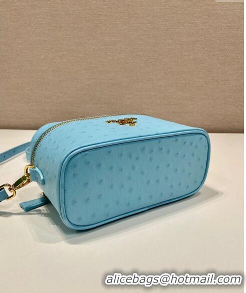 Trendy Design Prada Mini Bag in Ostrich Embossed Leather 1BH202 Light Blue 2024