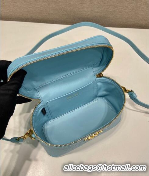 Trendy Design Prada Mini Bag in Ostrich Embossed Leather 1BH202 Light Blue 2024