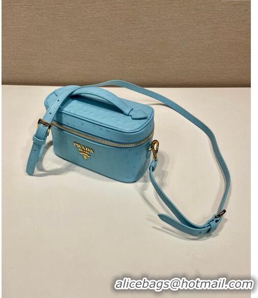 Trendy Design Prada Mini Bag in Ostrich Embossed Leather 1BH202 Light Blue 2024