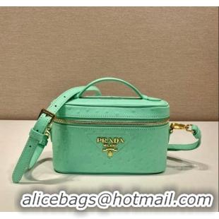 Cheapest Prada Mini Bag in Ostrich Embossed Leather 1BH202 Light Green 2024