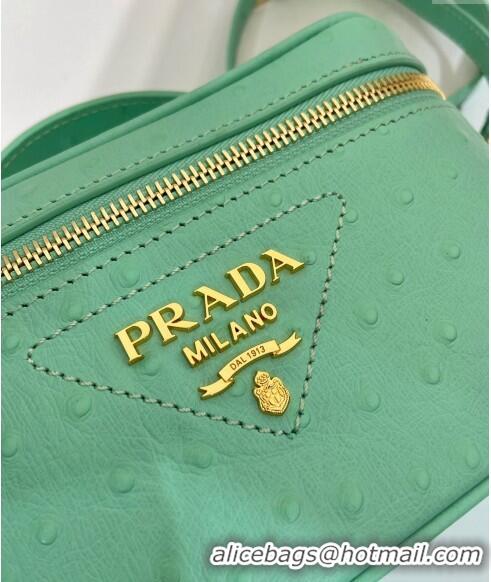 Cheapest Prada Mini Bag in Ostrich Embossed Leather 1BH202 Light Green 2024