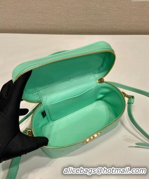 Cheapest Prada Mini Bag in Ostrich Embossed Leather 1BH202 Light Green 2024