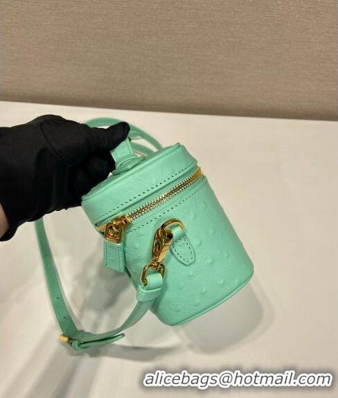 Cheapest Prada Mini Bag in Ostrich Embossed Leather 1BH202 Light Green 2024