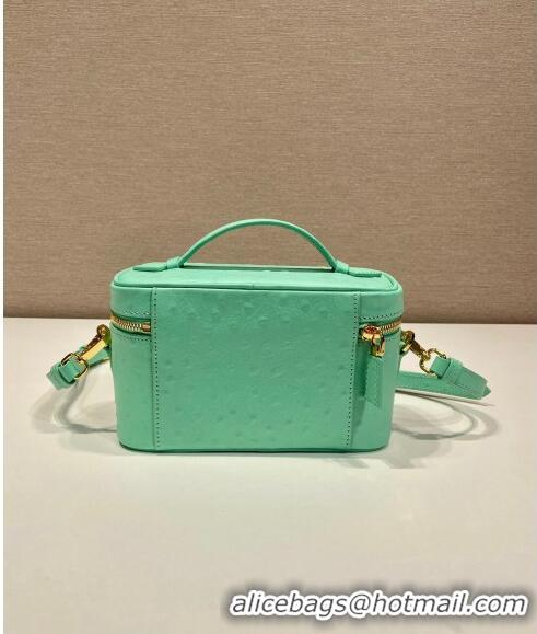 Cheapest Prada Mini Bag in Ostrich Embossed Leather 1BH202 Light Green 2024