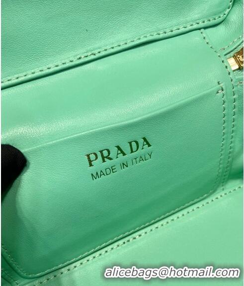 Cheapest Prada Mini Bag in Ostrich Embossed Leather 1BH202 Light Green 2024