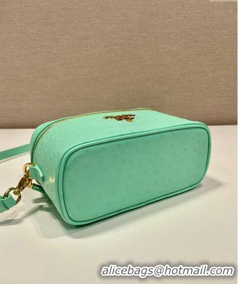 Cheapest Prada Mini Bag in Ostrich Embossed Leather 1BH202 Light Green 2024