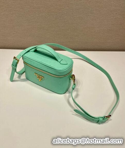 Cheapest Prada Mini Bag in Ostrich Embossed Leather 1BH202 Light Green 2024