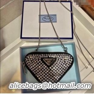 Top Grade Prada Triangle Crystal Mini Pouch 1BD733 Black 2024