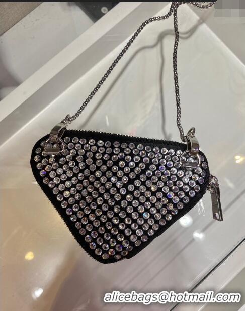 Top Grade Prada Triangle Crystal Mini Pouch 1BD733 Black 2024