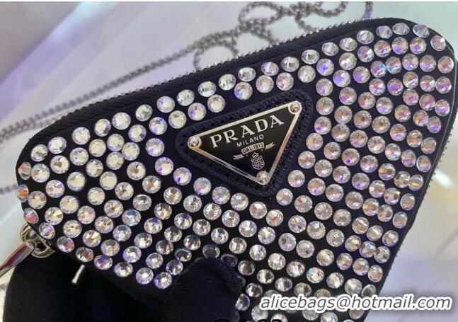 Top Grade Prada Triangle Crystal Mini Pouch 1BD733 Black 2024