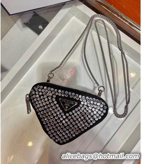 Top Grade Prada Triangle Crystal Mini Pouch 1BD733 Black 2024