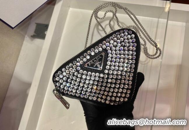 Top Grade Prada Triangle Crystal Mini Pouch 1BD733 Black 2024