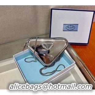 Traditional Specials Prada Triangle Metallic Leather Mini Pouch 1BD733 Silver 2024