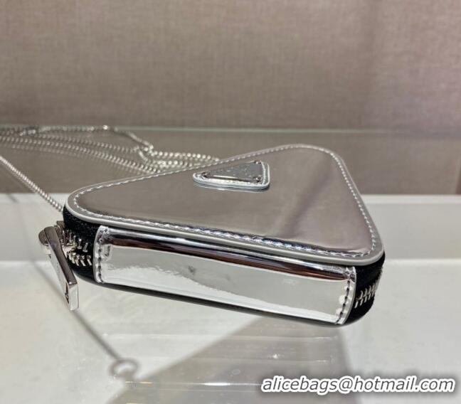 Traditional Specials Prada Triangle Metallic Leather Mini Pouch 1BD733 Silver 2024