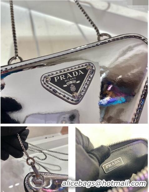 Traditional Specials Prada Triangle Metallic Leather Mini Pouch 1BD733 Silver 2024