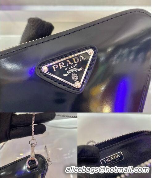 Best Quality Prada Triangle Brushed Leather Mini Pouch 1BD733 Black 2024