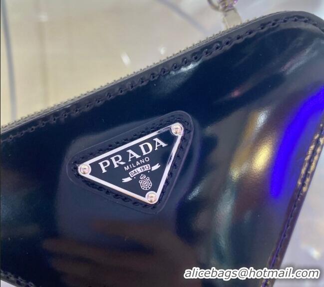 Best Quality Prada Triangle Brushed Leather Mini Pouch 1BD733 Black 2024